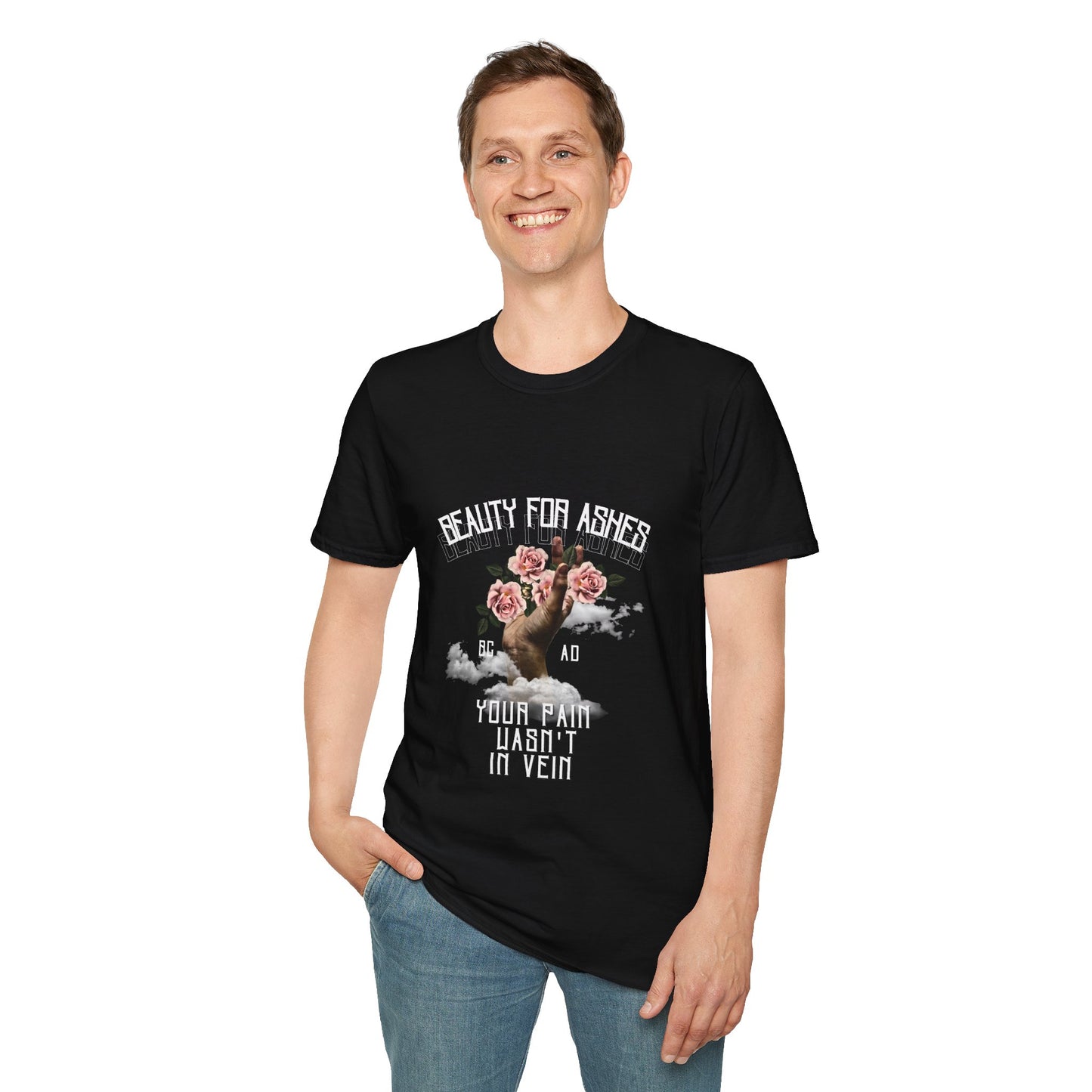 Beauty For Ashes Hand Grasping Roses Feminine Tee, Christian Trauma Survivor Shirt