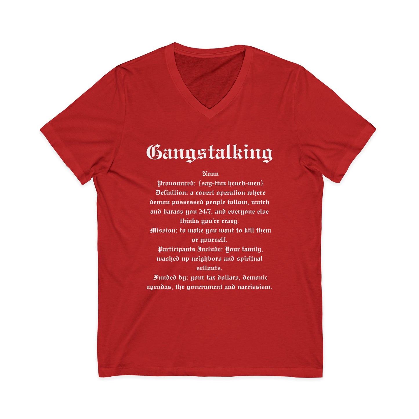 Gangstalking Anti Government Anti Surveillance Definition V Neck Shirt Tee