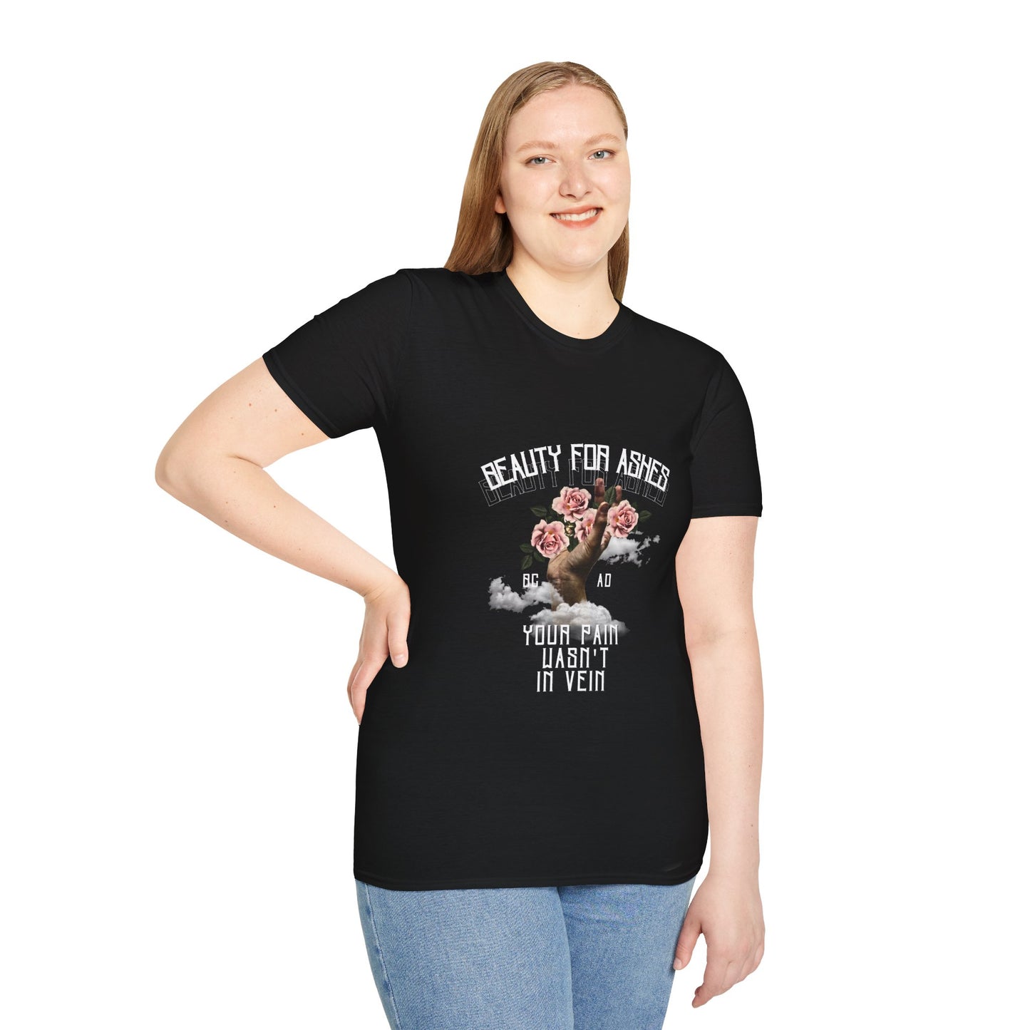 Beauty For Ashes Hand Grasping Roses Feminine Tee, Christian Trauma Survivor Shirt