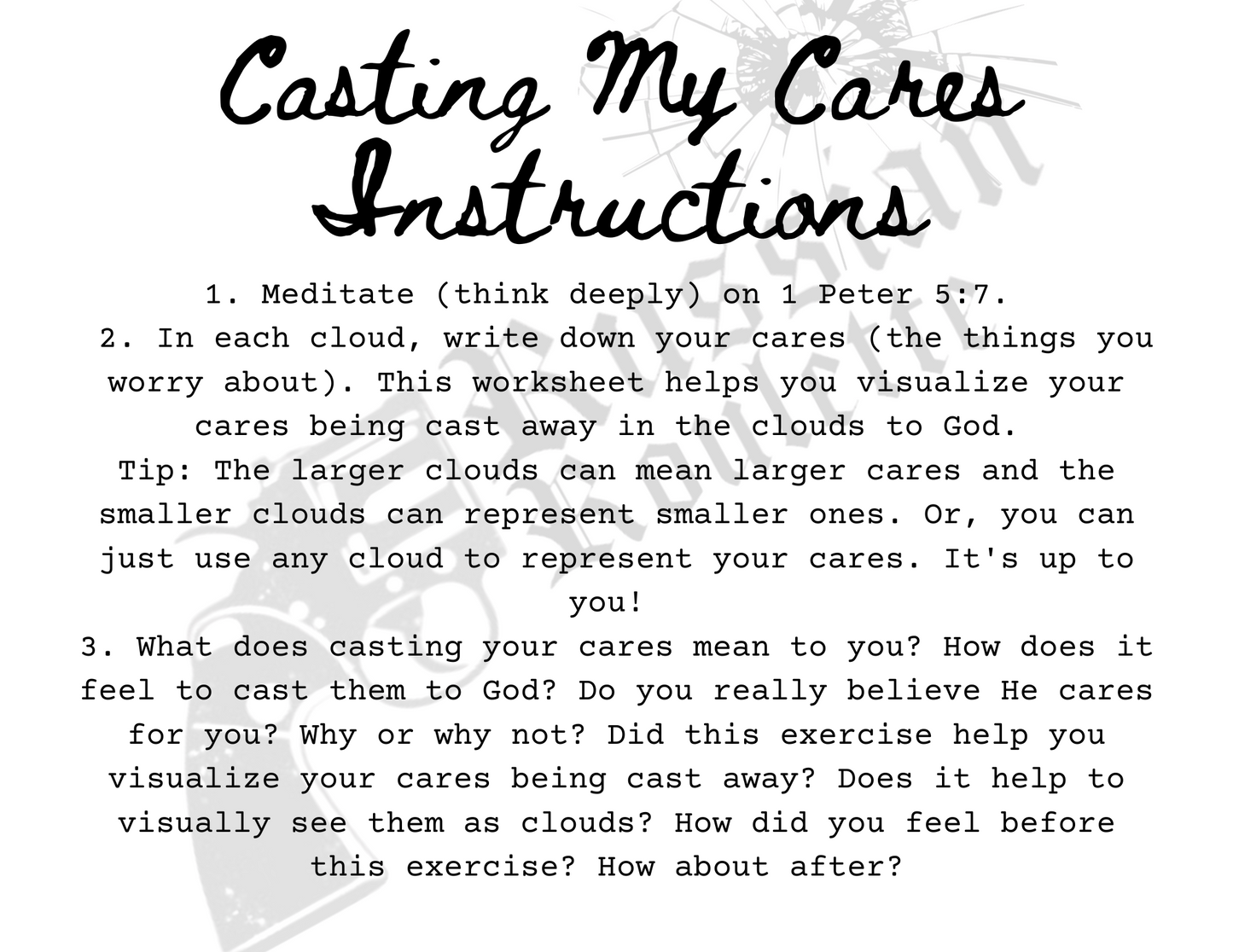 Casting My Cares Worksheet