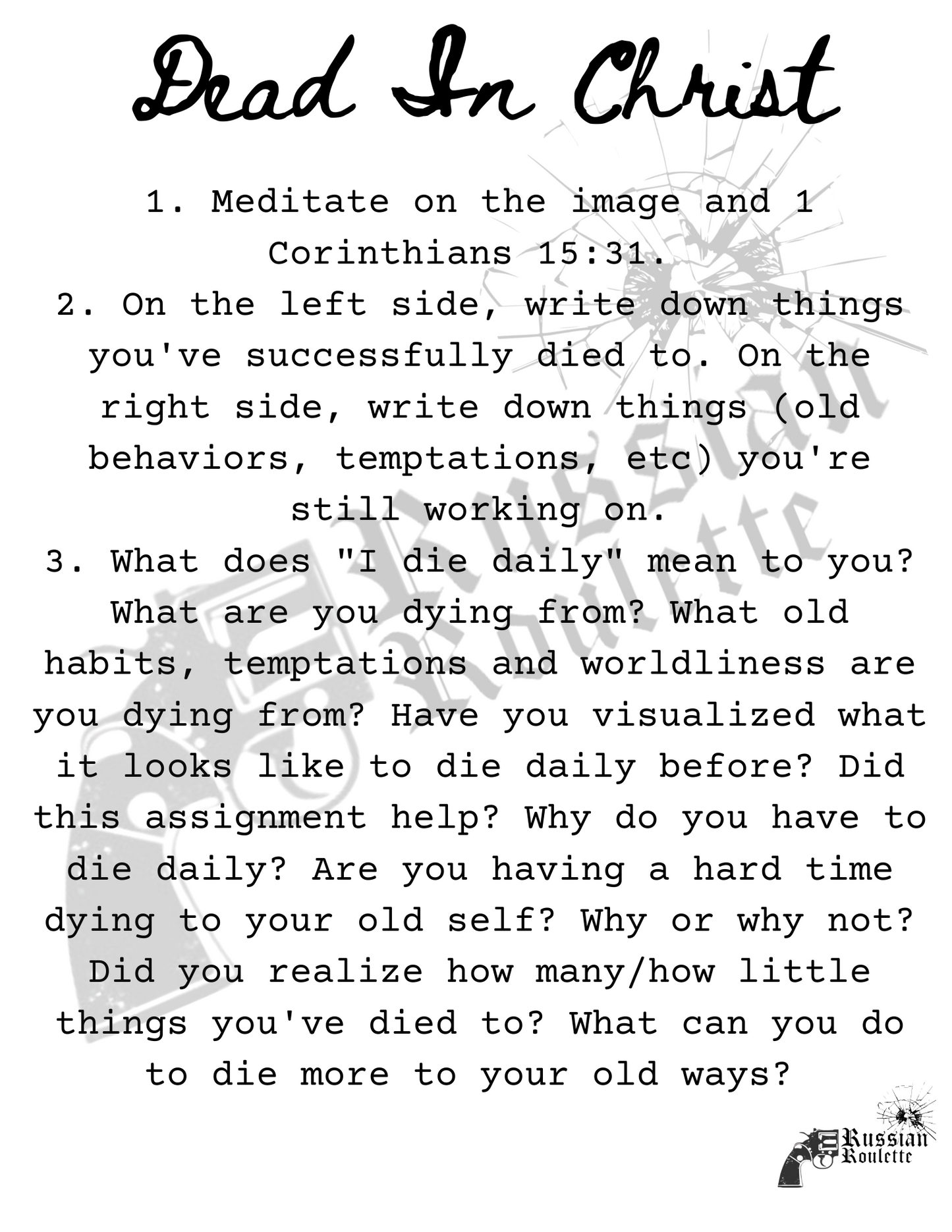 I Die Daily Worksheet