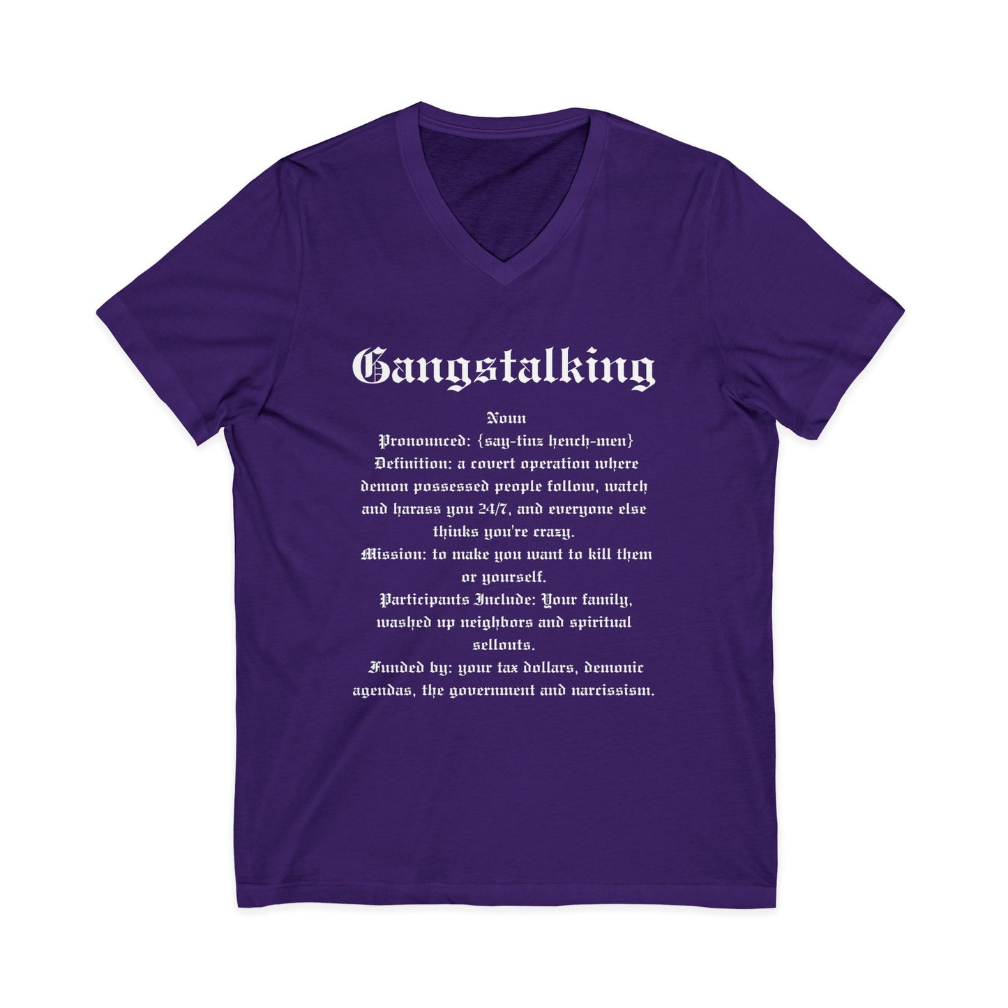 Gangstalking Anti Government Anti Surveillance Definition V Neck Shirt Tee